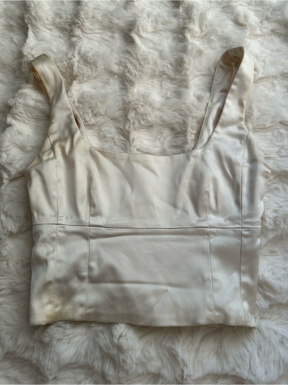 Women’s Satin Essential Stylish Square-Neck Crop Cami Top in Cream- Wilfred